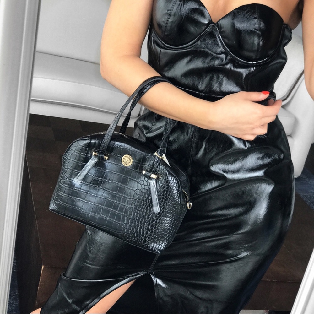 🆕 FAUX LEATHER VINYL OPEN SHOULDER MIDI DRESS! - Picture 6 of 8